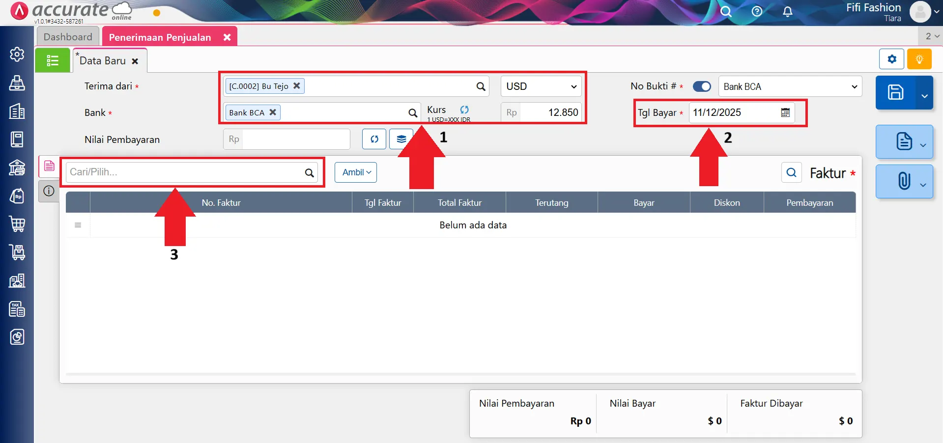 Mencatat pelunasan faktur mata uang asing dengan mata uang lain